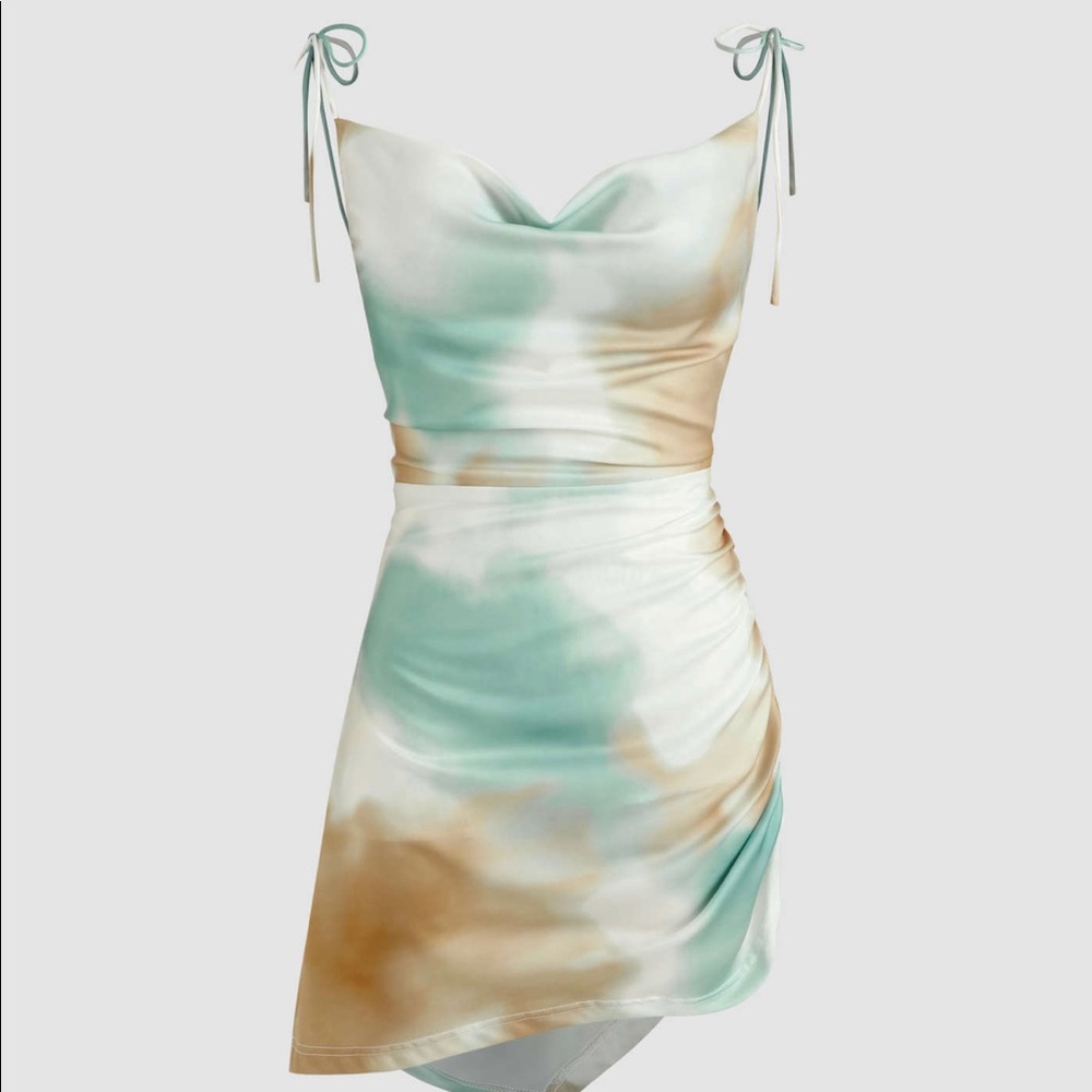 Cowl Neck Tie Dye Mini Dress